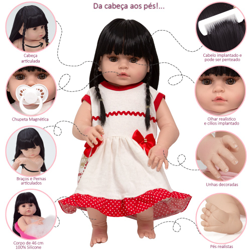 Boneca Bebe Reborn Fofinha Princesa 46cm Com Kit Acessórios