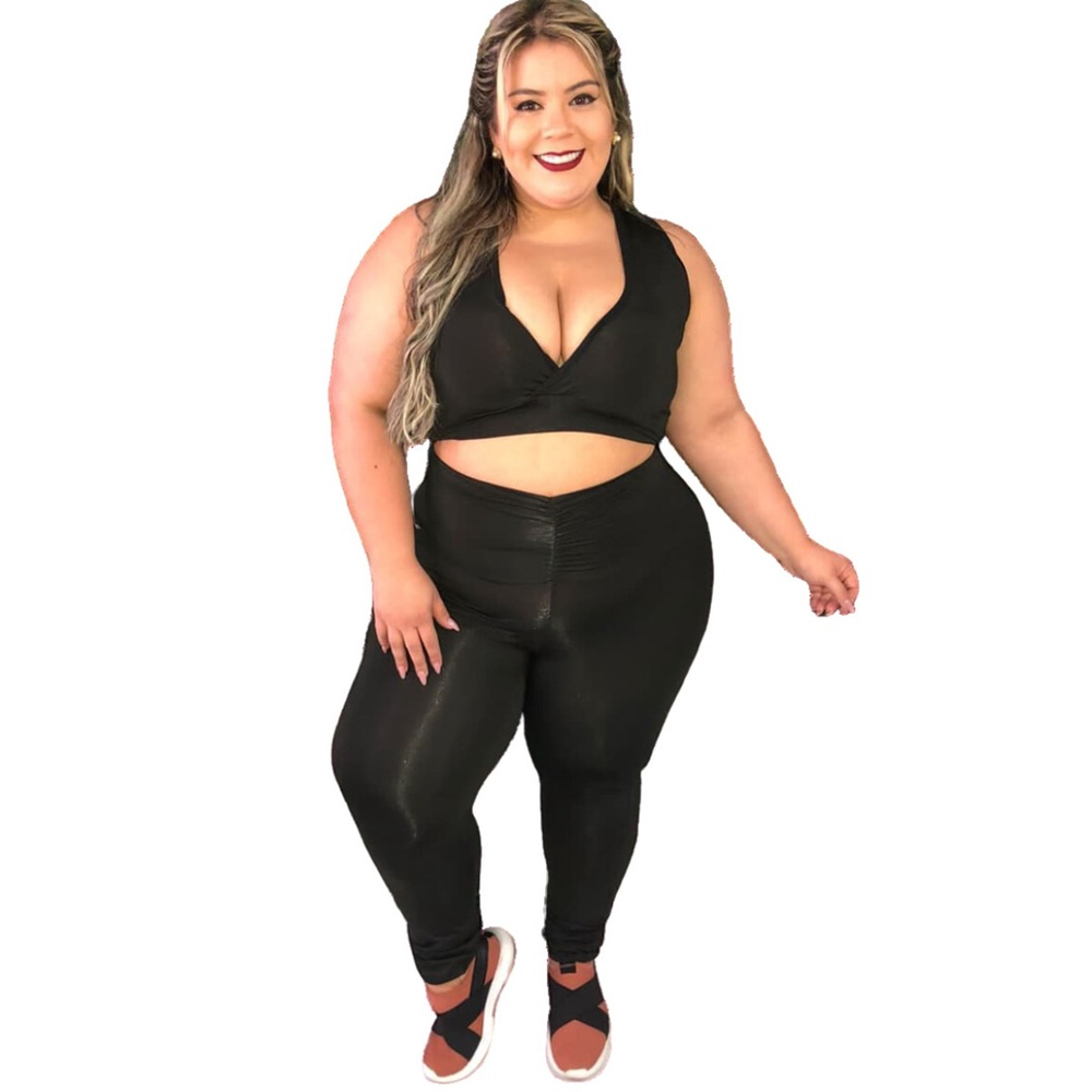 Conjunto Fitness Feminino Plus Size Legging + Top GG e XGG