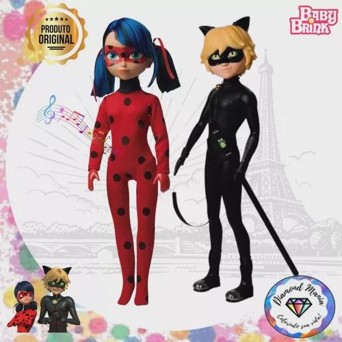 Kit Bonecos Articulados Cat Noir/ Miraculous Ladybug Musical