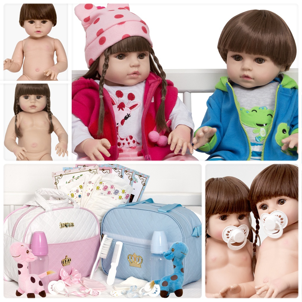 2 Bebes Reborn Casal Gemeos 100% Silicone Menino Menina Bolsa Acessórios