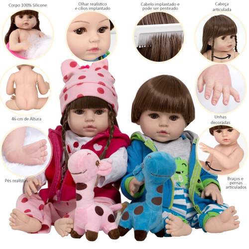 Bebê Reborn Gêmeos Corpo 100% Silicone Pode dar Banho no Shoptime