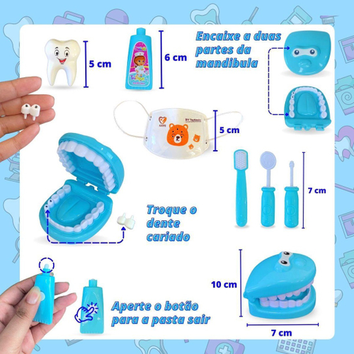 Brinquedo Kit Dentista Infantil Médico Doutor Didático - Azul