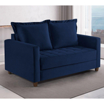 Sofa Cama Frisa Colchao Casal Pes De Madeira Talento Móveis Azul Com Castanho