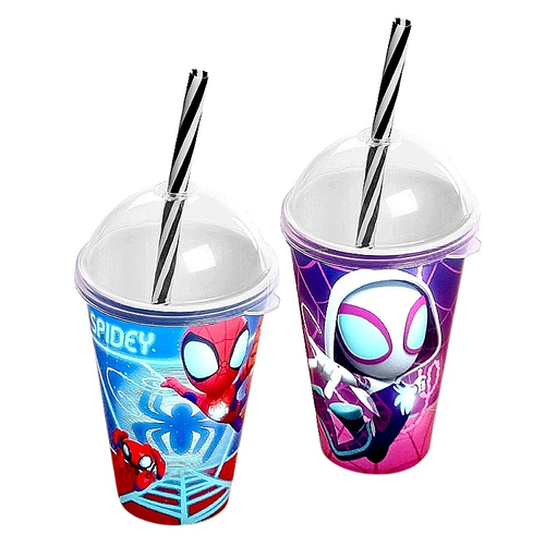 Copo com Canudo Homem Aranha Shake - 500ml - Extra Festas