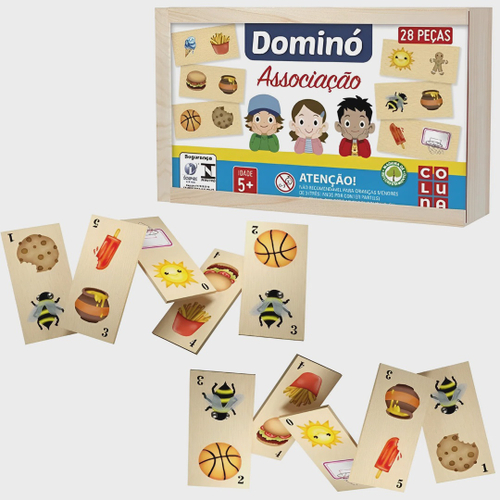 JOGO DOMINO ASSOCIACAO DE IDEIAS MADEIRA 28 PECAS XALINGO MINHA ESCOLINHA