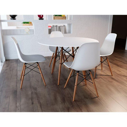 Conjunto Mesa de Jantar Redonda Vértice 105cm Nozes com 4 Cadeiras