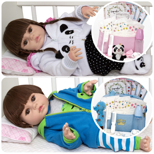 Bebe Reborn Gêmeos Casal Pandinha Girafinha Baby Com Itens no Shoptime