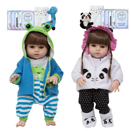 Bebe Reborn Gêmeos Casal Pandinha Girafinha Baby Com Itens no Shoptime