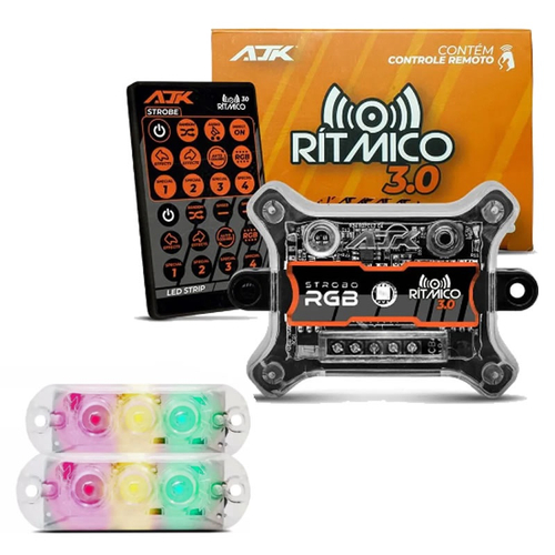 Kit Strobo Ajk 2 Faróis 3w Rítmica Batida Som + Voltímetro