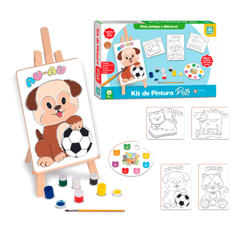 Kit Pintura Patrulha Canina com Cavalete Tintas e Tela Infantil