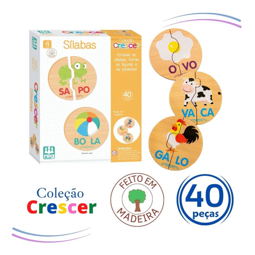 Kit Jogos Educativos Crescer Alfabeto E Sílabas Em Madeira