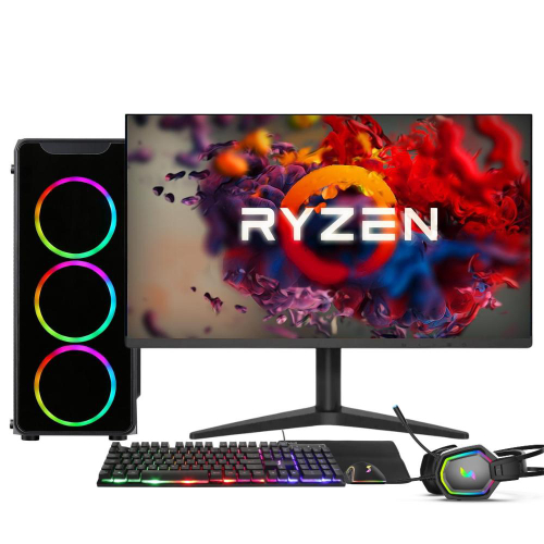 Pc Gamer Completo amd Ryzen 5 5600G, Gráficos Radeon vega 7, 16GB DDR4, ssd 256GB, Fonte 500W, Monitor 21.5 75Hz, 3green Force - 3F-009