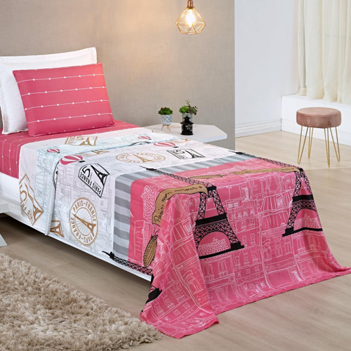 Jogo De Cama Infantil Menina Estampado Rosa Menina 3 Peças 100% Algodão