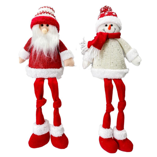 Jogo Papai Noel e Boneco de Neve Cone Iluminado LED Tricô Vermelho