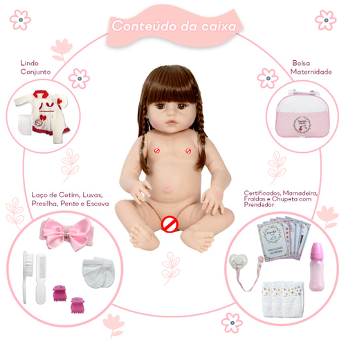 Boneca Bebe Reborn Fofinha Princesa 46cm Com Kit Acessórios