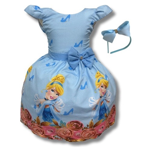 Vestido Azul Festa Infantil Daminha Luxo Tema Cinderela E Tiara em Promoção  na Americanas