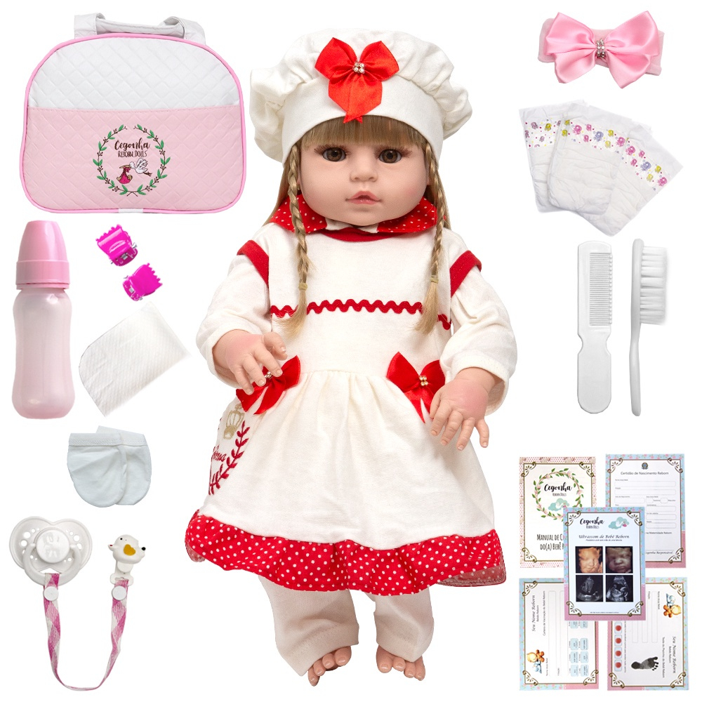 Boneca Bebê Reborn 100% Silicone Gatinha Com Mamadeira Chupeta E Conjunto  de Roupas em Promoção na Americanas