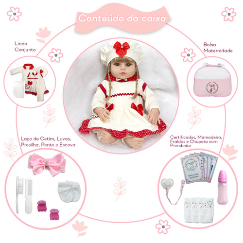 Boneca Bebê Reborn 100% Silicone Gatinha Com Mamadeira Chupeta E Conjunto  de Roupas em Promoção na Americanas