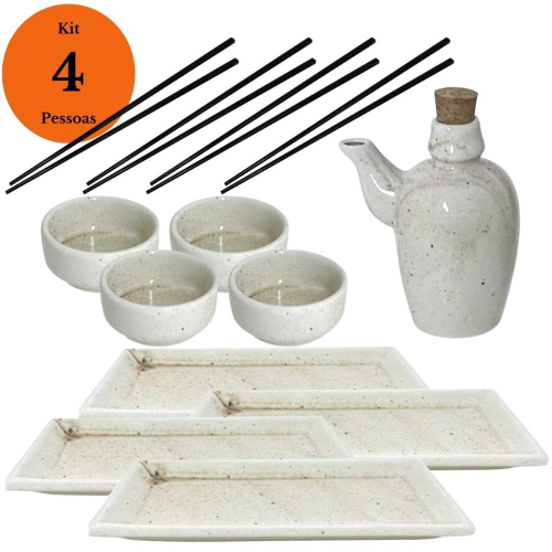 Kit 4 Pessoas Jogo Oriental Azul Porcelana 9 Peças Japonês