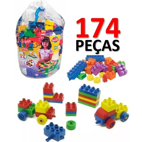 Baldinho com Blocos Pecinhas Lego de Montar Brinquedo Infantil 66 peças