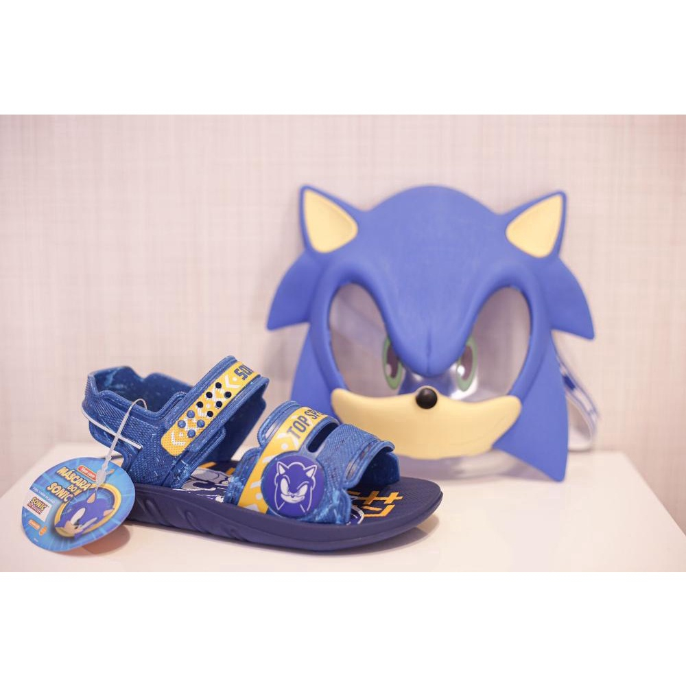 Sandália Infantil Grendene Kids Sonic Mask Menino - Azul+amarelo