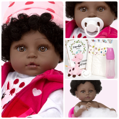 Boneca Bebe Reborn Girafinha Pretinha Fofa Cabelo Cacheado em Promoção na  Americanas