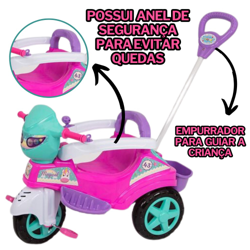 Triciclo Infantil Motoca Vermelho Menino C/ Empurrador