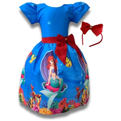 Vestido Festa Aniversario Ariel Pequena Sereia M2ari em Promoção