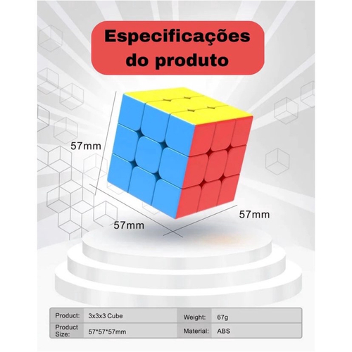 Kit com 6 unidades Cubo Mágico Profissional 3x3x3 Stickerless Original Moyu