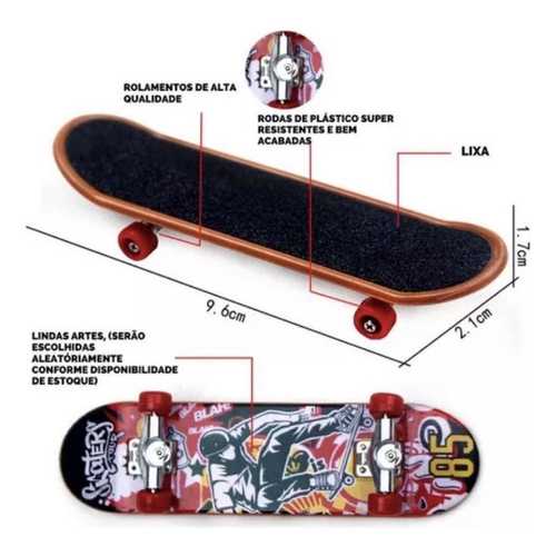 Kit 5 Skate Dedo Profissional C/ Lixa Rolamento Fingerboard