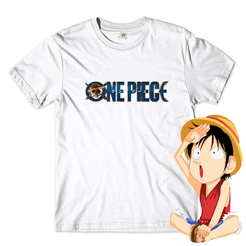 Camiseta juvenil pirata Luffy branca, One Piece