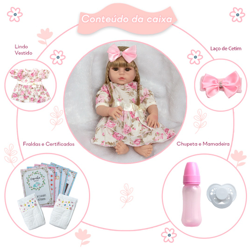 Bebê Reborn Princesa Cabelo Castanho Fofinha Com Acessórios em Promoção na  Americanas