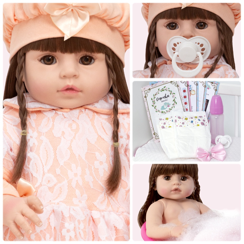 Boneca Bebe Reborn Fofinha Princesa 46cm Com Kit Acessórios