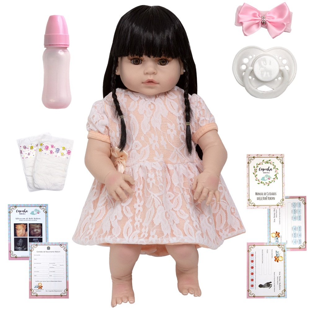 Boneca Bebe Reborn Realista Menina com Roupa Salmão e Itens no Shoptime