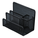Black Mesh Pen Holder Desktop Letter File Holder Office Desk Organizer com 3 compartimentos Gaveta De armazenamento de armazenamento Escritório de correio
