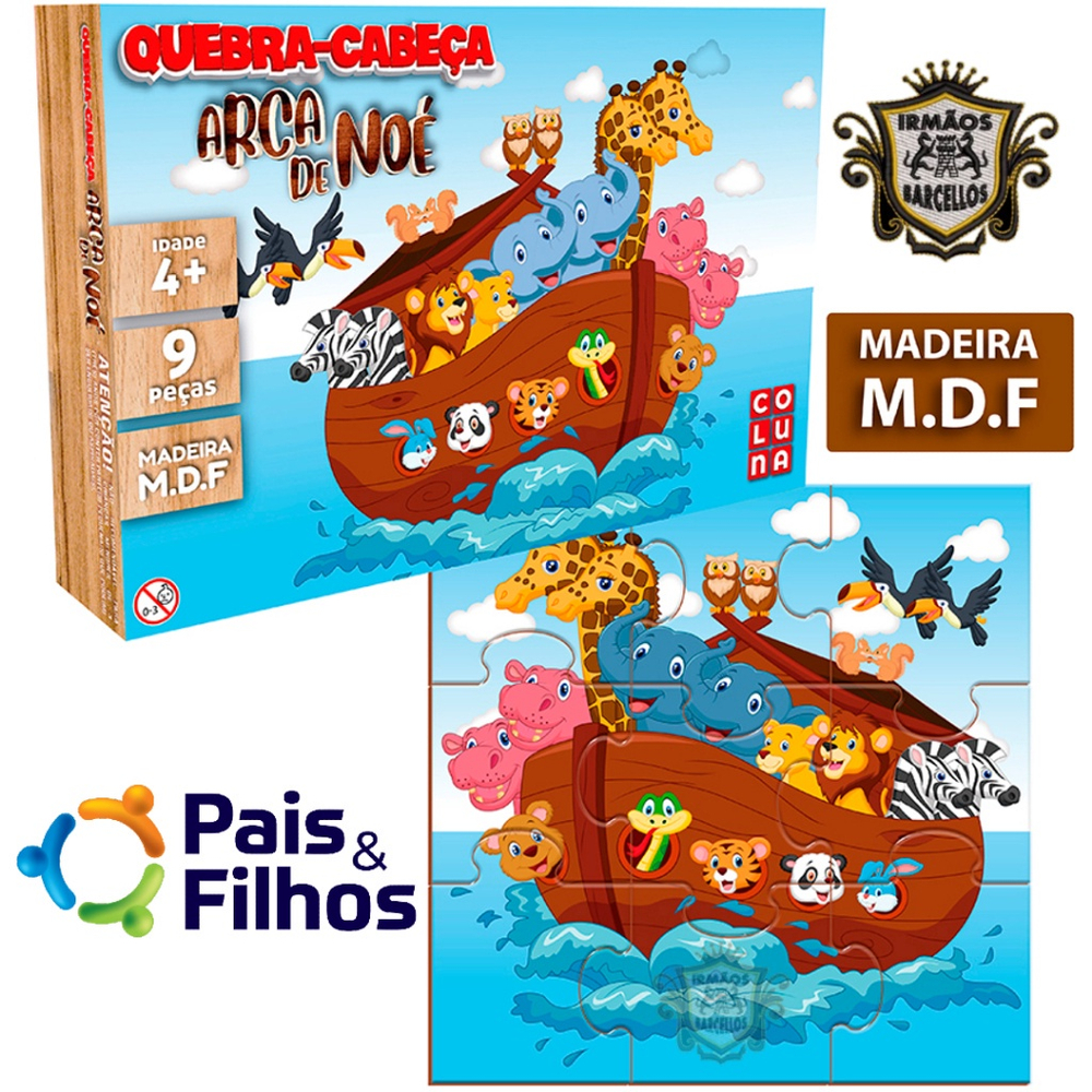 Quebra Cabeça Infantil Arca De Noé Em Madeira mdf Puzzle Jogo Educativo 9  Peças Brinquedo Coluna + 4 Anos no Shoptime