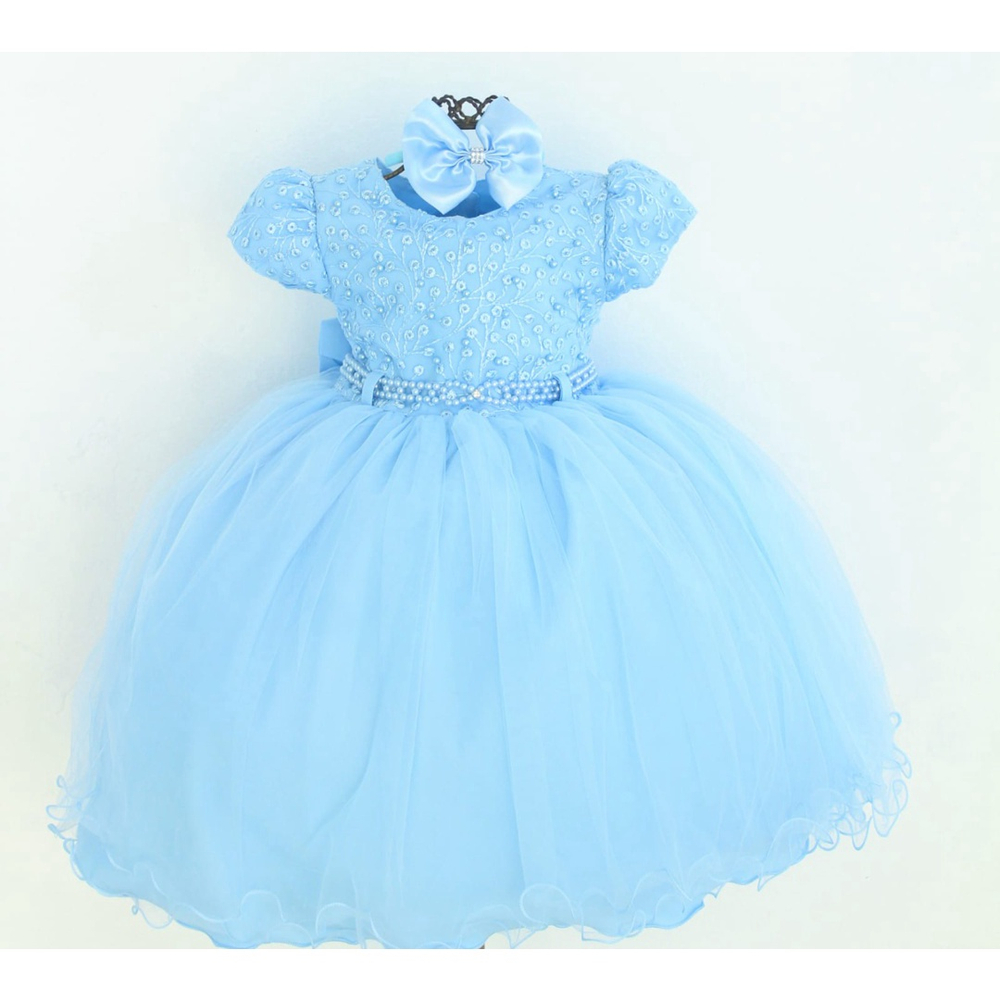 Vestido Infantil Cinderela Azul brilho com tiara - Fabuloso Ateliê