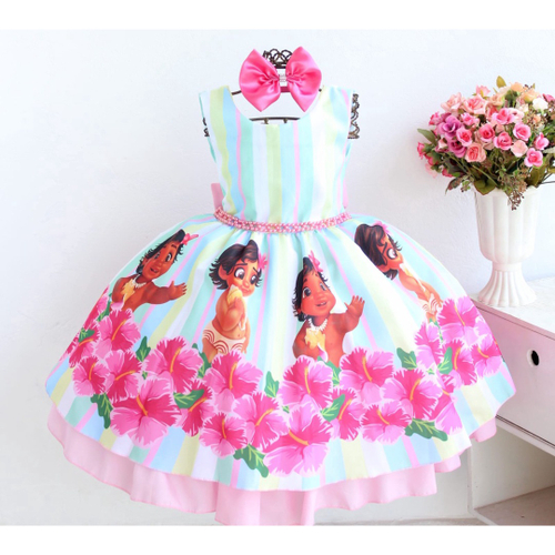 Vestido Moana Baby Aniversario Infantil Festa Super Luxo em