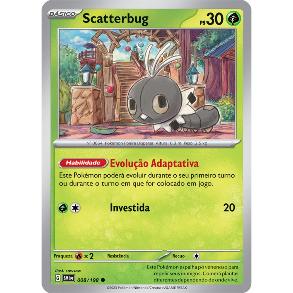 Carta Pokémon - Scatterbug 8/198 - Escarlate Violeta SV1 - Copag em  Promoção na Americanas