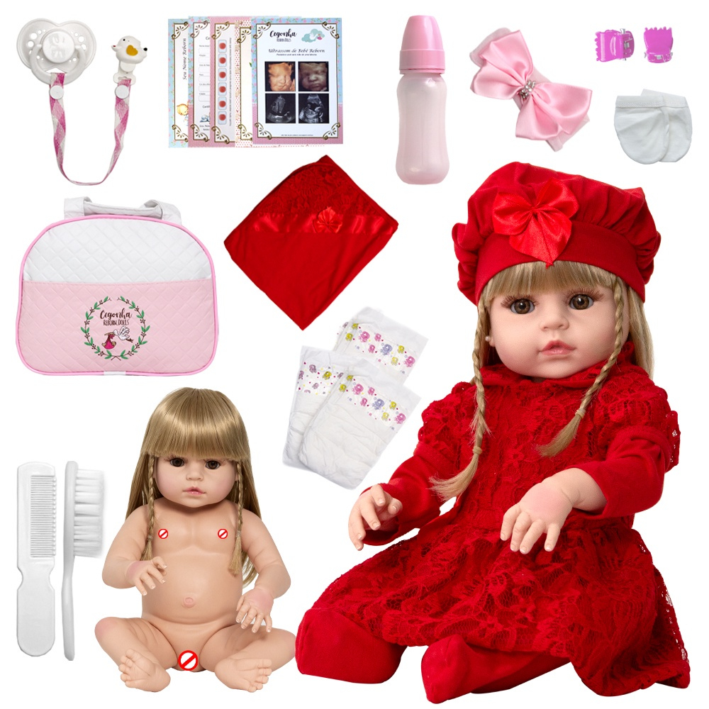 Boneca Bebê Reborn Realista Loira 20 Itens Bolsa Maternidade - USA