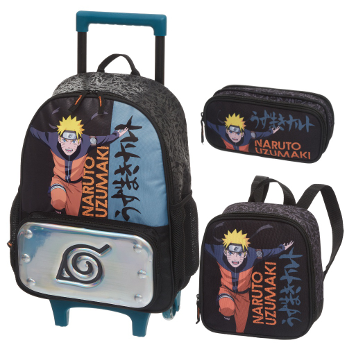 Kit Mochila Lancheira Estojo Anime Sasuke - Preto