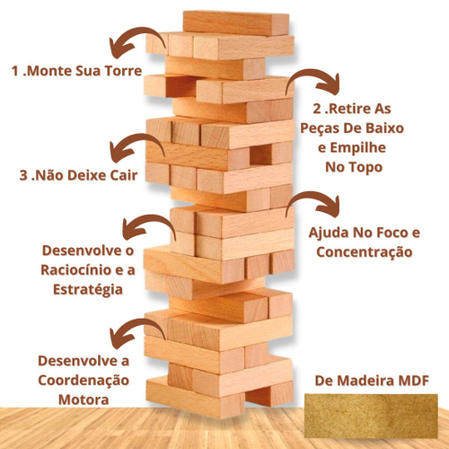 Jogo Caiu Perdeu Torre De Madeira Jenga 54 Pçs Pais & Filhos - Cca  Variedades