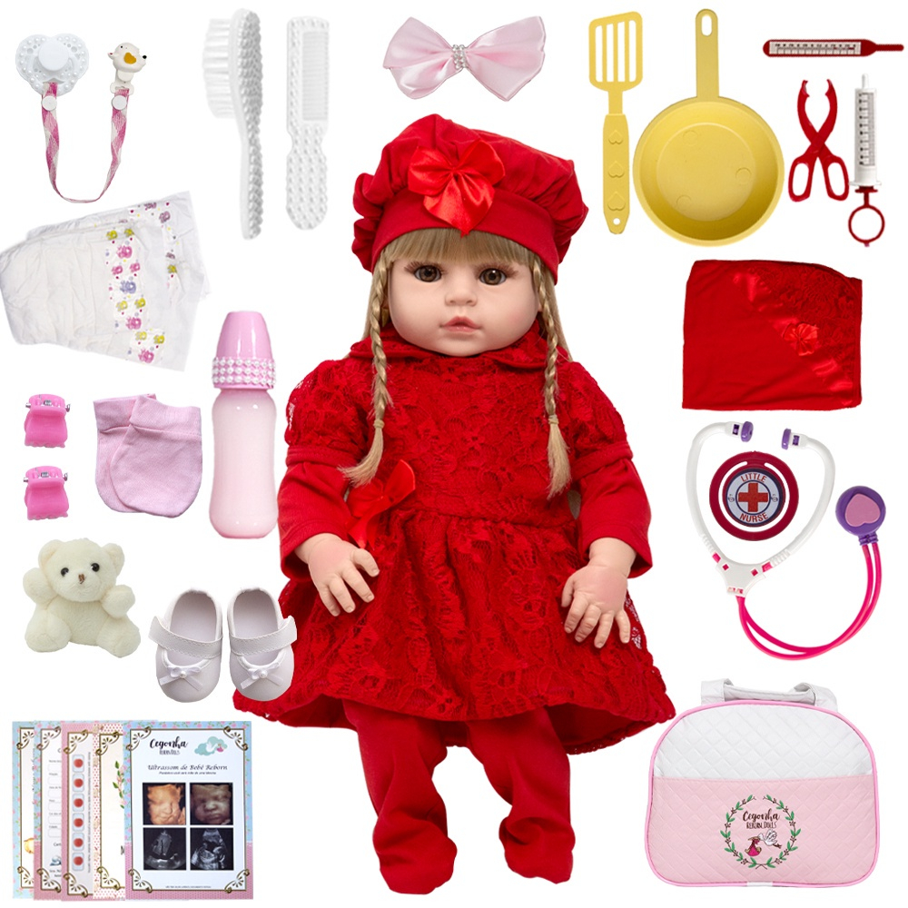 Boneca Bebe Reborn Fofinha Princesa 46cm Com Kit Acessórios