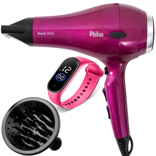 Secador De Cabelo Philco Shine 2000w Profissional Salão Motor Ac Tourmaline  Ions Difusor Cachos Relogio Led Touch no Shoptime