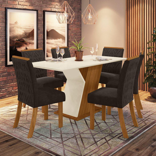 Conjunto Sala de Jantar Tampo MDF/Vidro 6 Cadeiras Helena Espresso Móveis