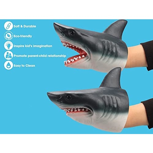 Gemini Genius Shark Hand Puppet for Kids Nata o Praia Banho