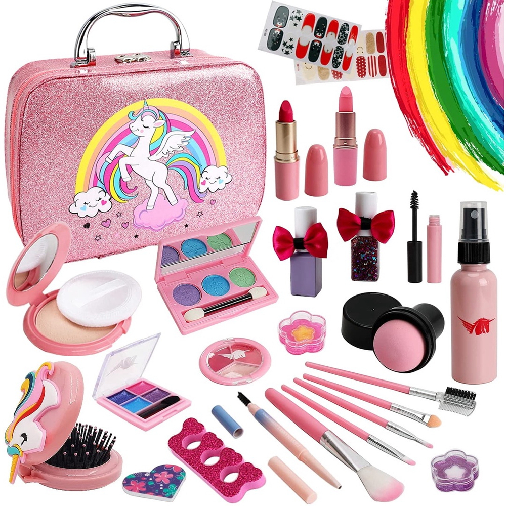 Kit de maquiagem infantil para meninas, conjunto completo de malas