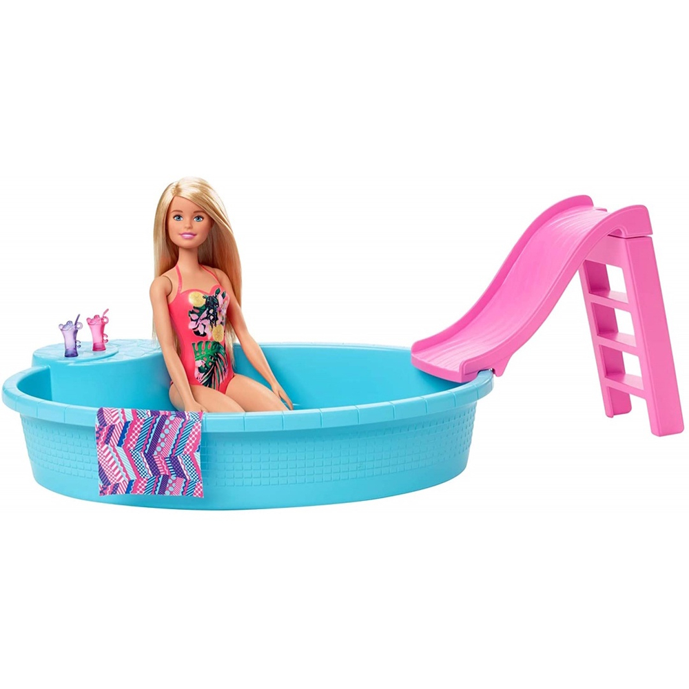 Barbie série casa mobiliada plegable com cozinha piscina quarto e bacia com  boneca loira - AliExpress