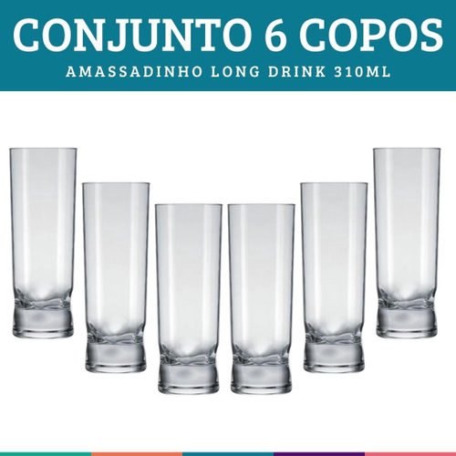 Jogo Copos Amassadinho 310ml Long Drink 6 pçs, Nadir