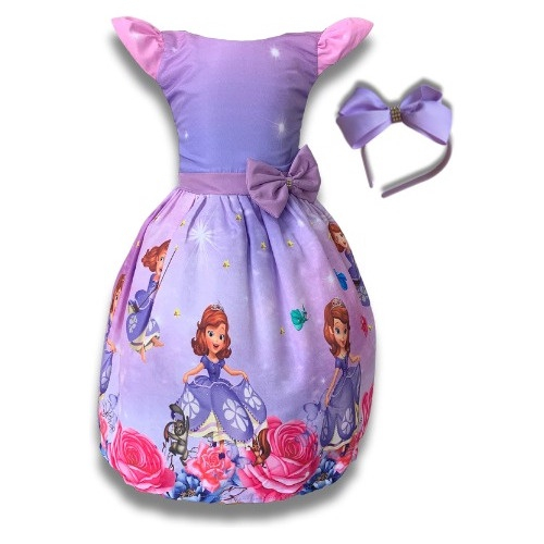 Vestido Infantil Princesa Sofia Lilás Aplique Pérolas Luxo Para Festa De  Aniversário